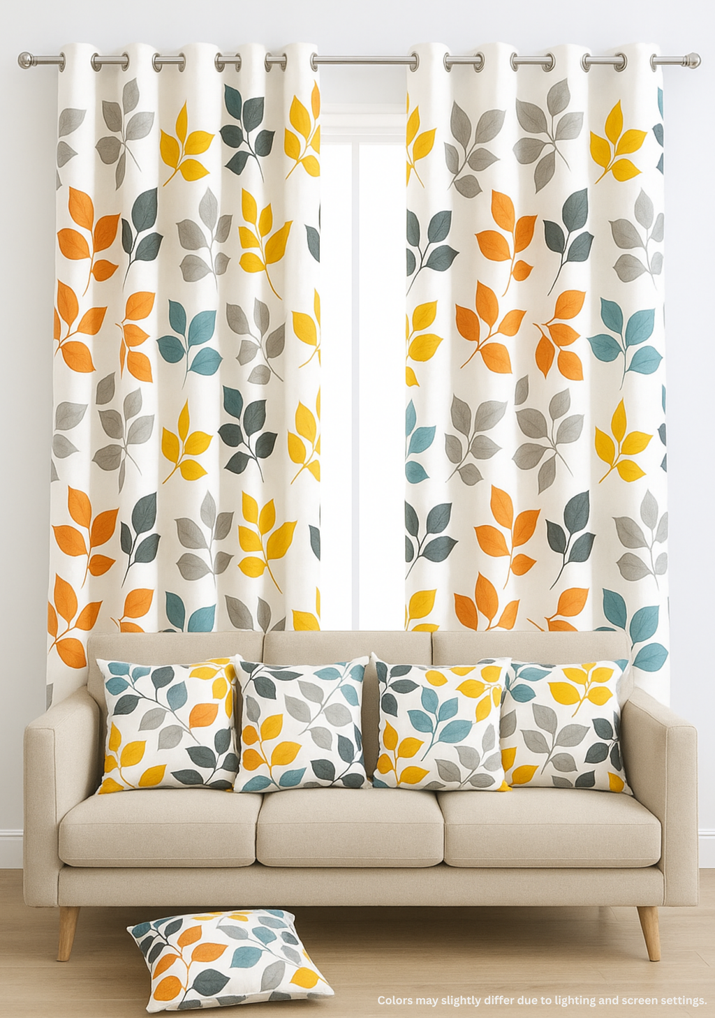 Autumn Glow – Leaf Print Curtain & Cushion Set by Gypsee Life