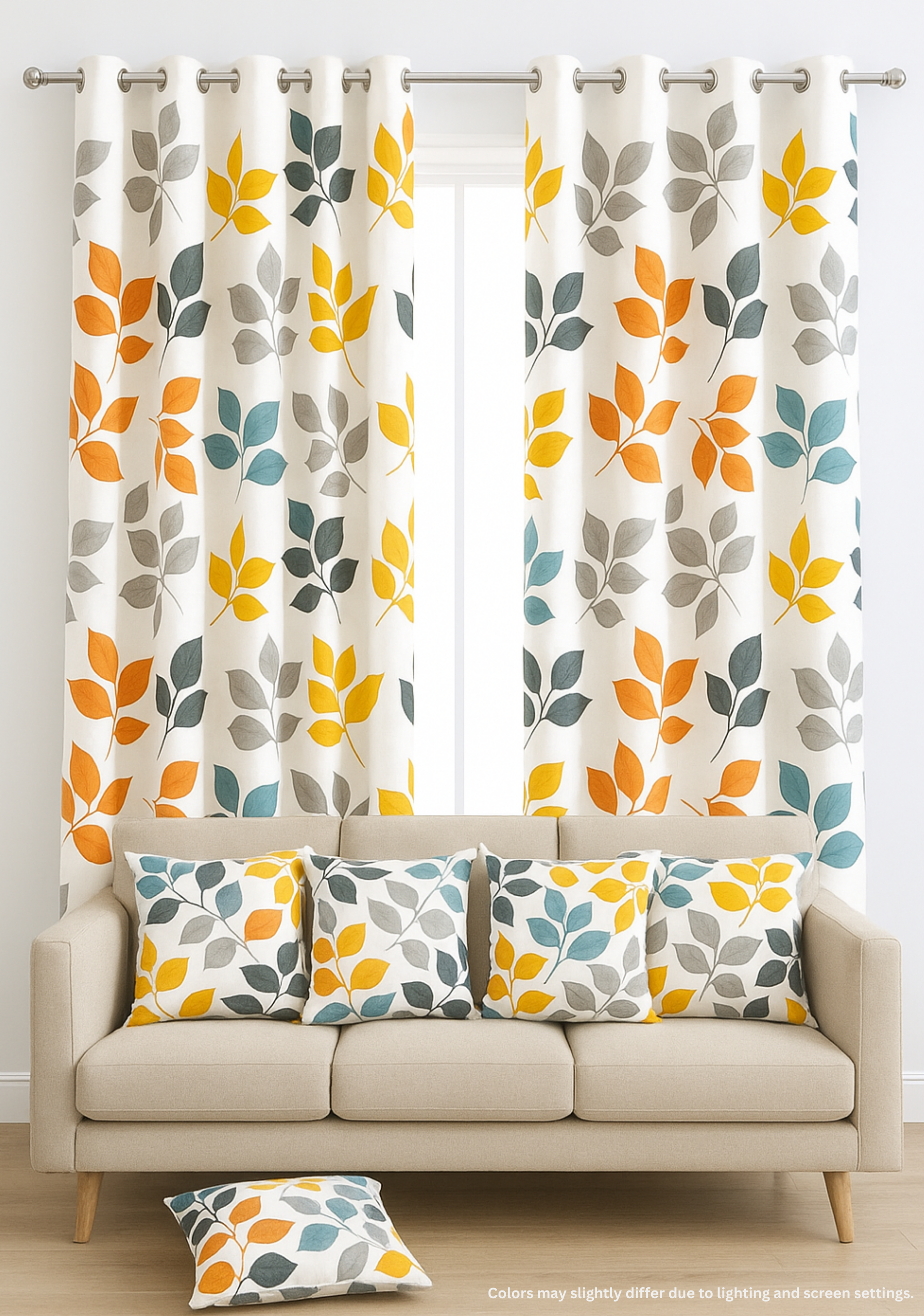 Autumn Glow – Leaf Print Curtain & Cushion Set by Gypsee Life