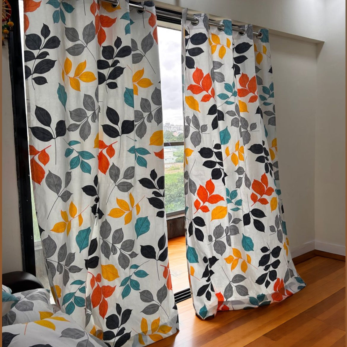 Autumn Glow – Leaf Print Curtain & Cushion Set by Gypsee Life